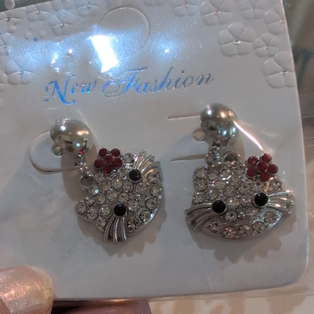 Silver and Red Hello Kitty Earrings